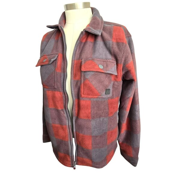 Mens Red & Gray Plaid Fleece Jacket Full Zip Size Small Voyager NWOT JJ4110 - Picture 3 of 13